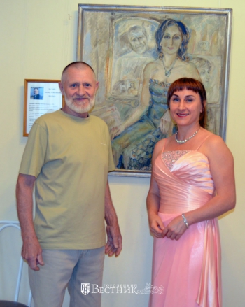 А.Н. Пименов и муза художника – солистка Дворца культуры Н. Ларго, изображённая на картине «Моя гостья»