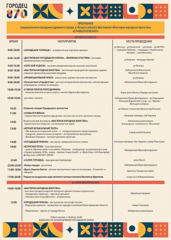 Программа праздника города и фестиваля &quot;Мастеров народных братство&quot;